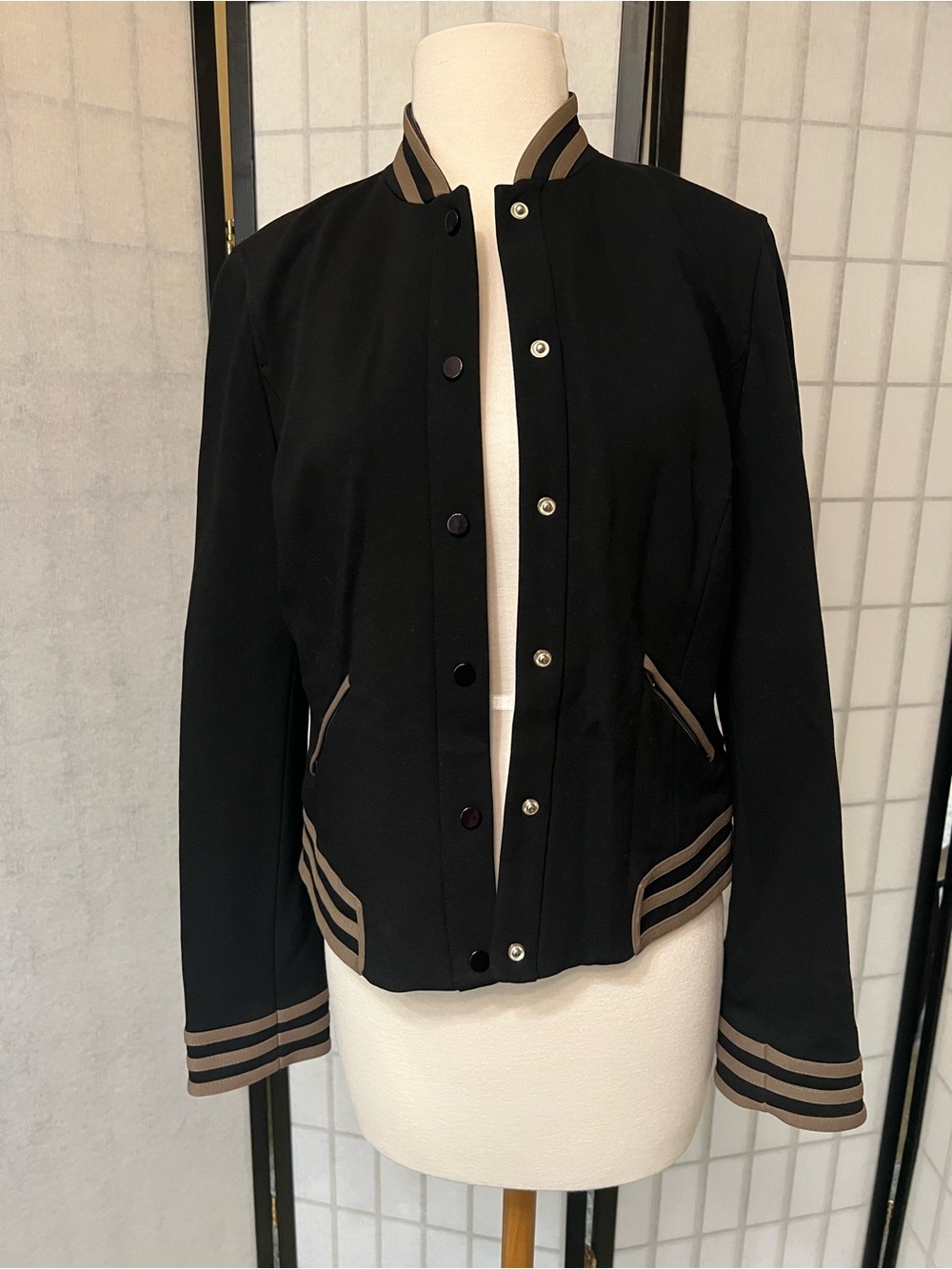 Worth Black Bomber Jacket with Tan Trim